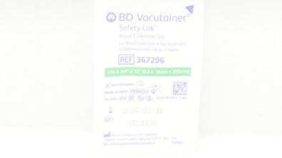 BD 367296 Vacutainer Safety-Lok Blood Collection Set 21G x 3/4 x 12inch